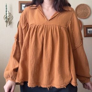 Ces Femme Terracotta Blouse with Collar